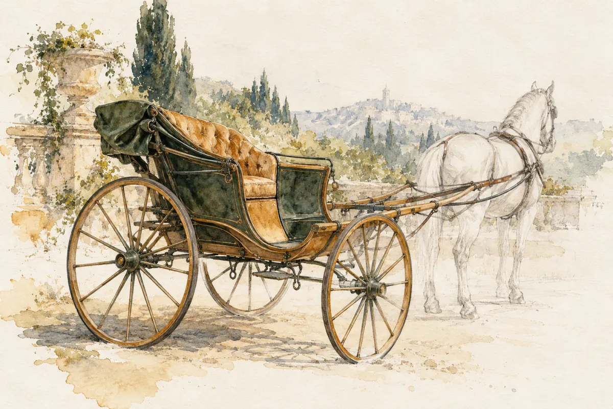 An original AI-generated watercolor evokes the theme of “Coach et saddle” without reproducing its scarf design.