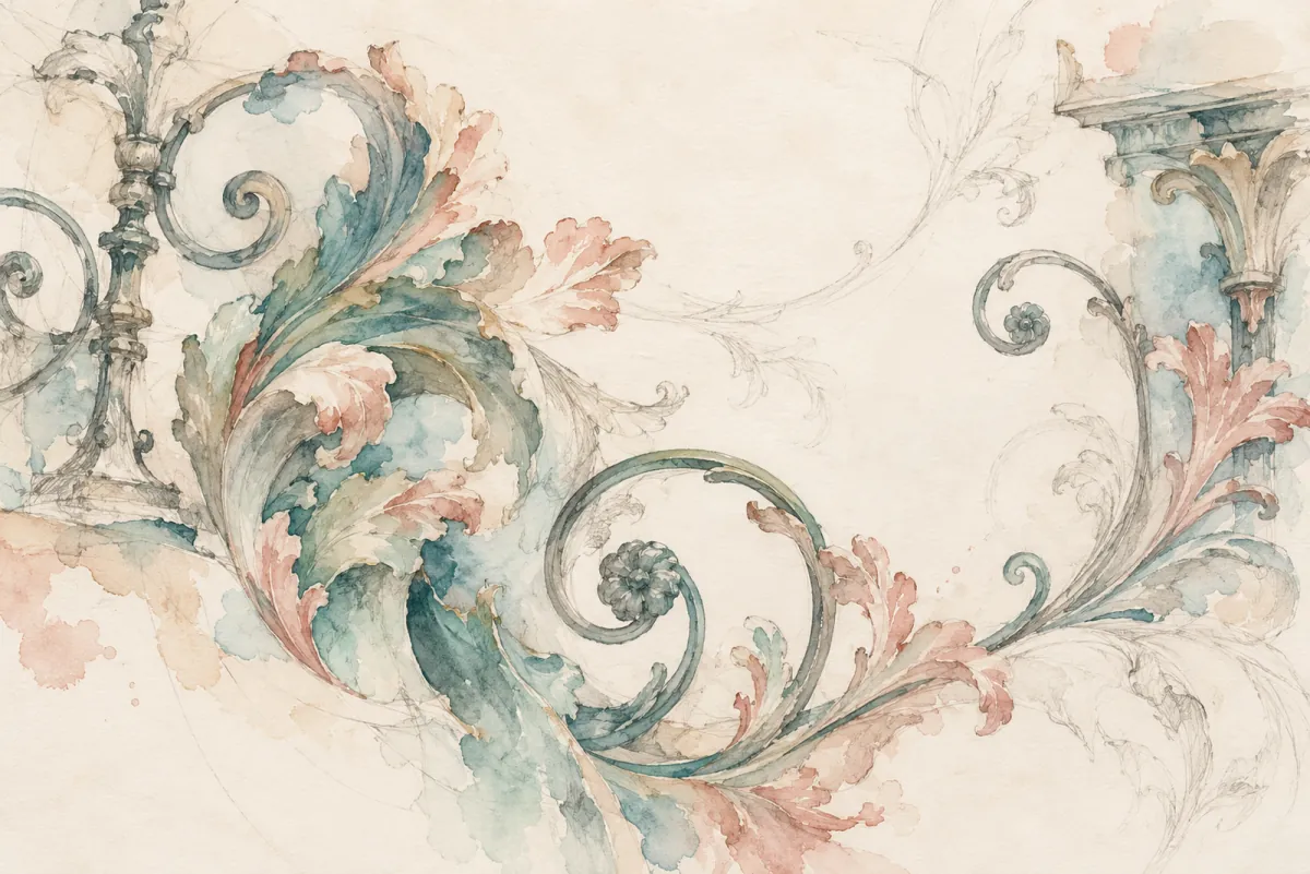 An AI-generated watercolor evokes the thematic world of “Arabesques” without reproducing a scarf design.