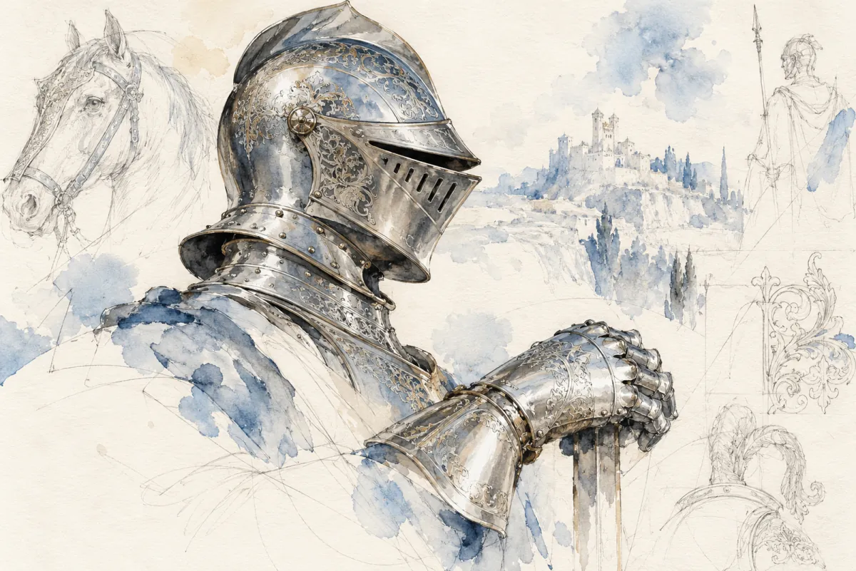 An AI-generated watercolor evokes the thematic world of “Armeria” without reproducing a scarf design.