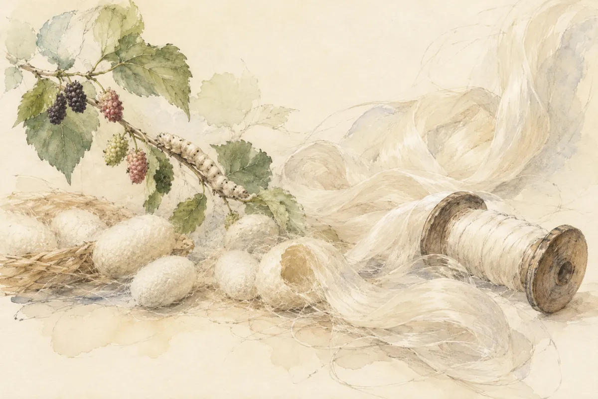 An AI-generated watercolor evokes the thematic world of “Au fil de la soie” without reproducing a scarf design.