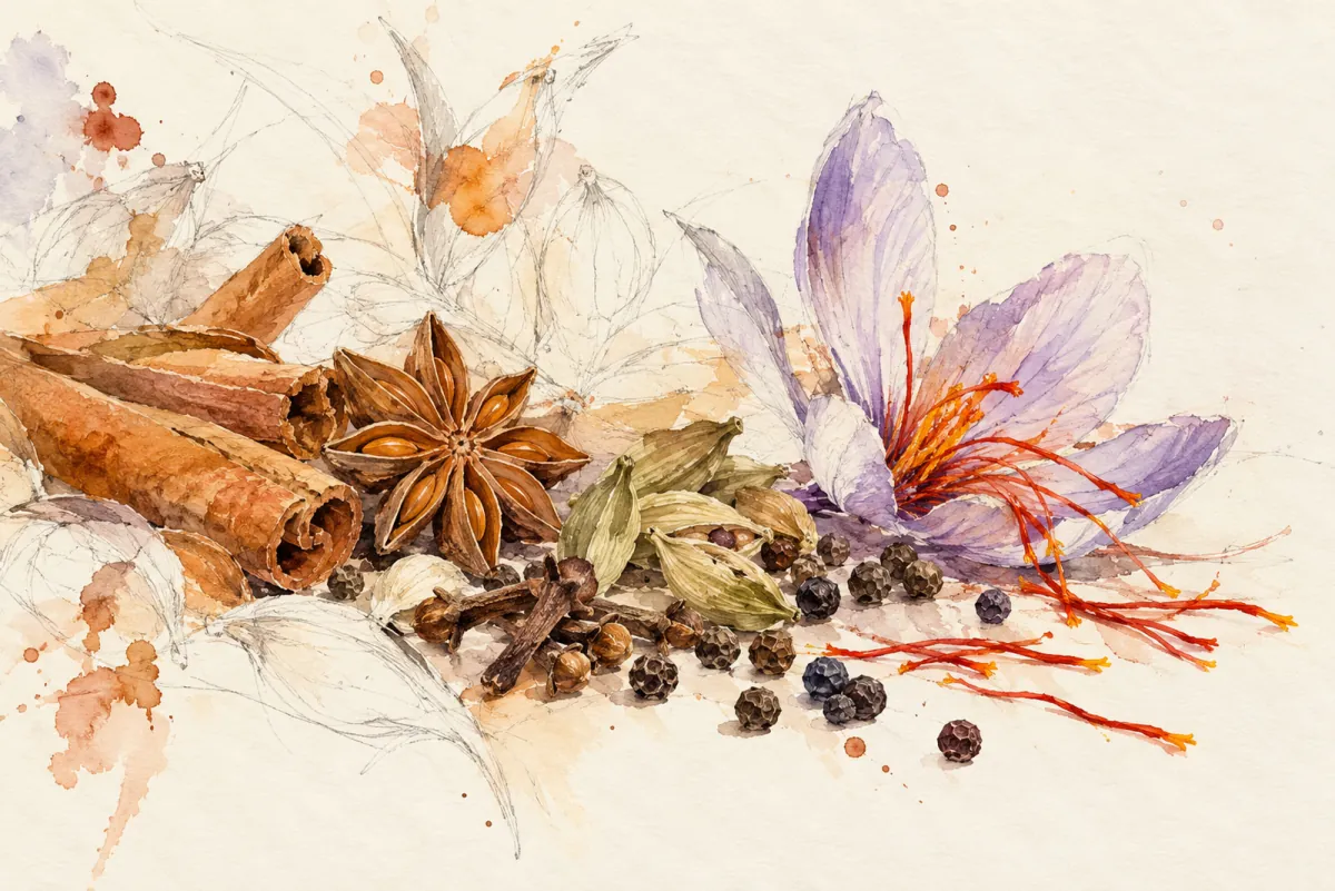 An original AI-generated watercolor evokes the theme of “Color masala” without reproducing its scarf design.