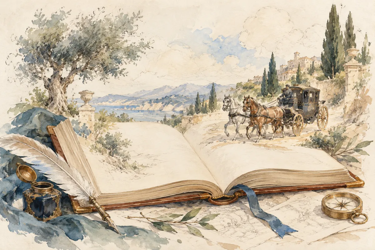 An AI-generated watercolor evokes the thematic world of “Ex-libris” without reproducing a scarf design.