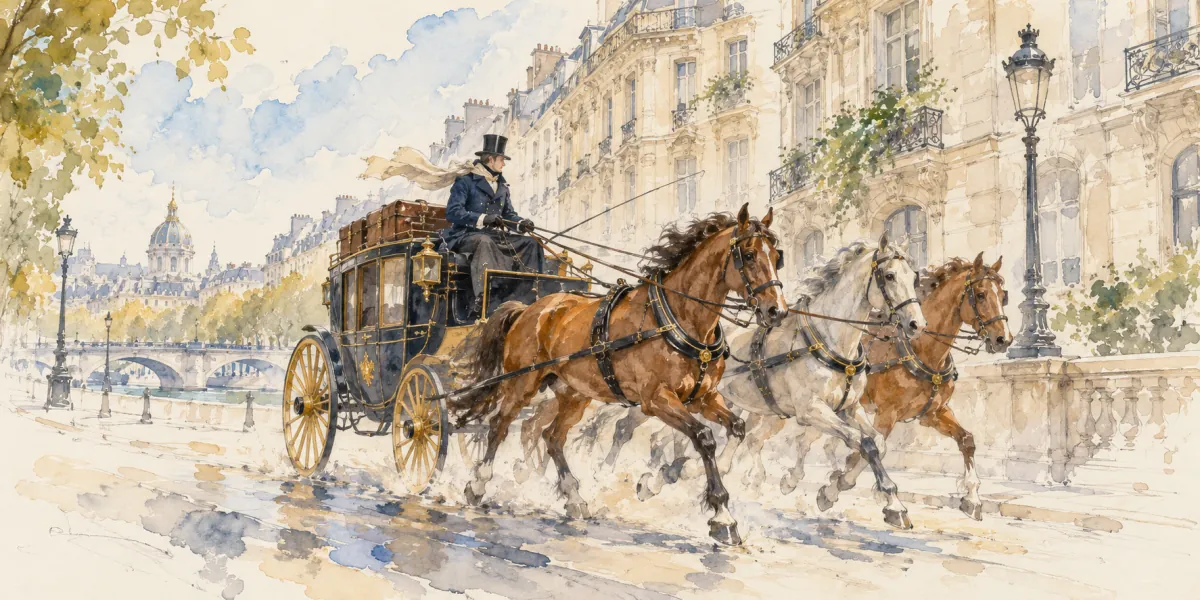 An AI-generated watercolor evokes the thematic world of “Faubourg express” without reproducing a scarf design.