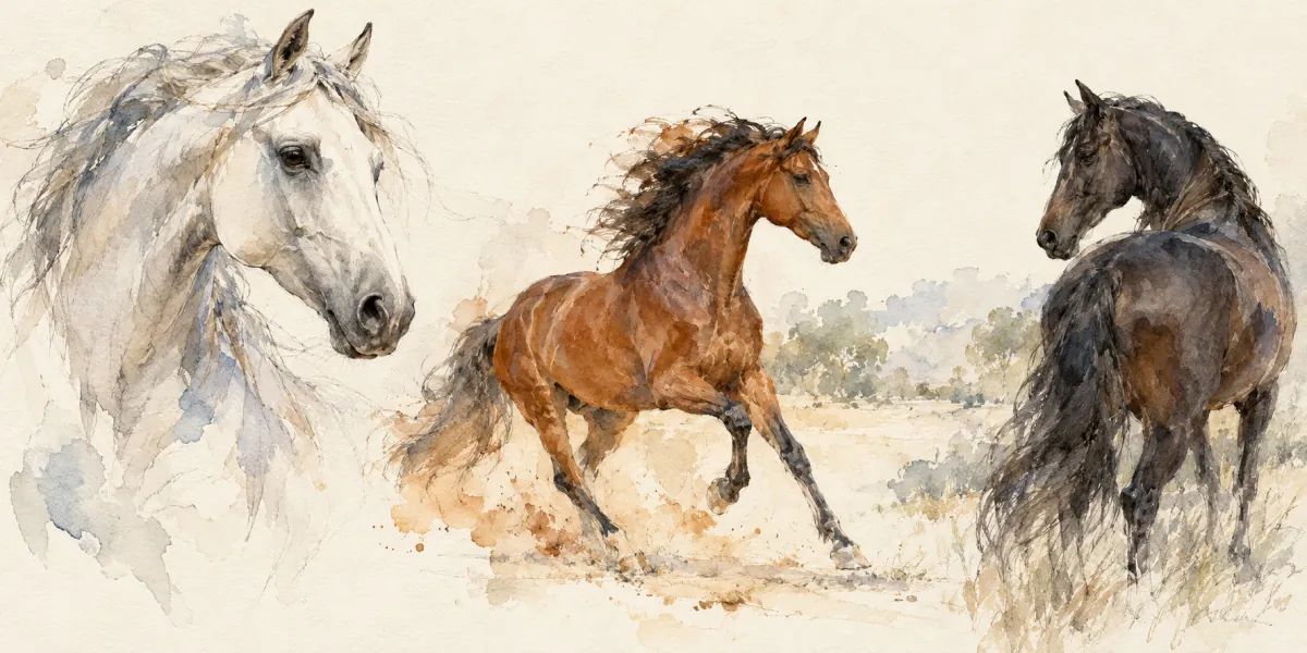 An AI-generated watercolor evokes the thematic world of “À chacun son cheval” without reproducing a scarf design.