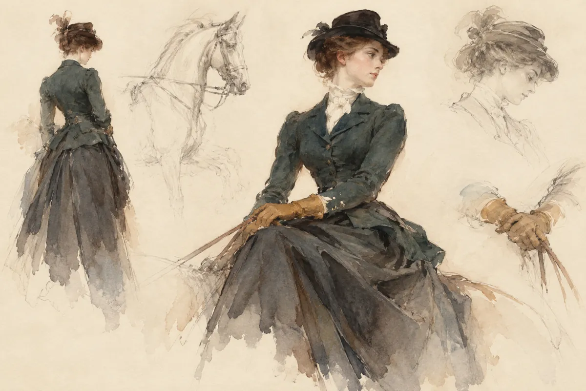An original AI-generated watercolor evokes the theme of “Costumes de dames” without reproducing its scarf design.