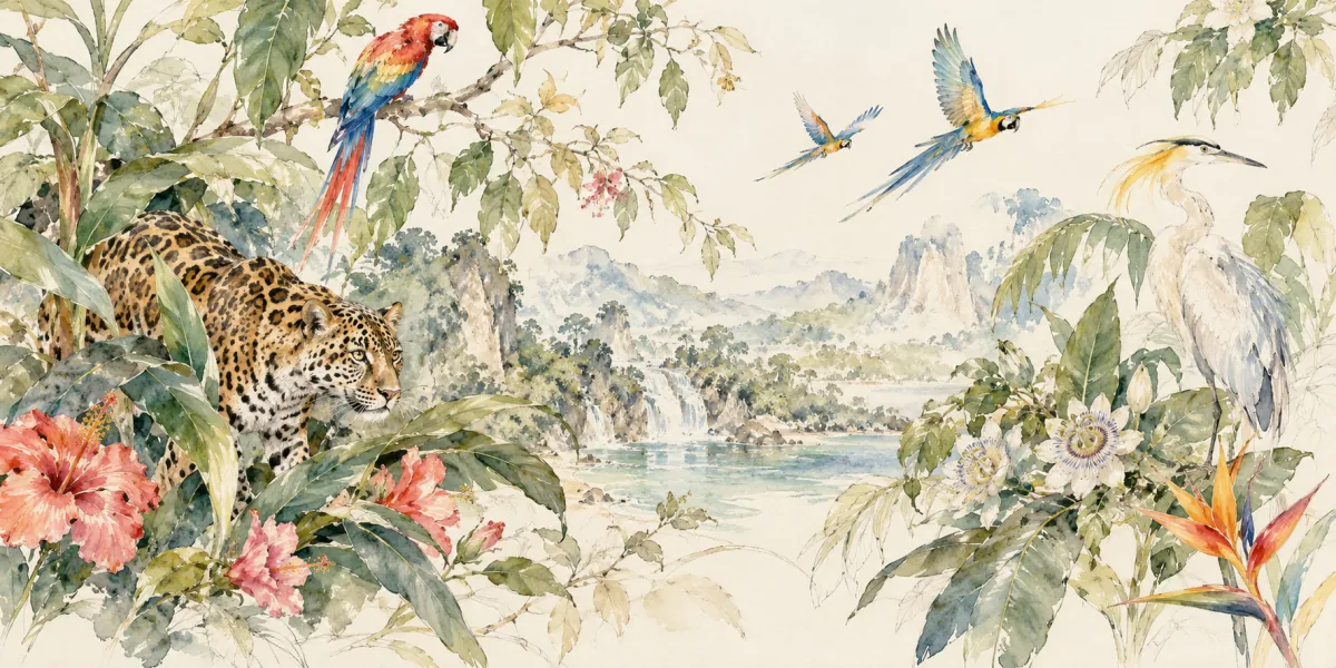 An original AI-generated watercolor evokes the theme of “La charmante aux animaux” without reproducing its scarf design.