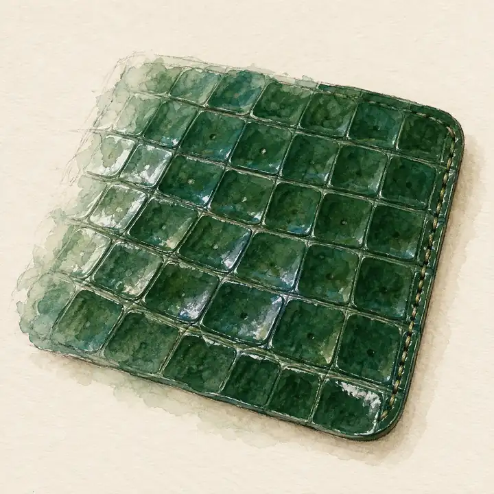Watercolor of a swatch of Hermès Crocodile Porosus leather